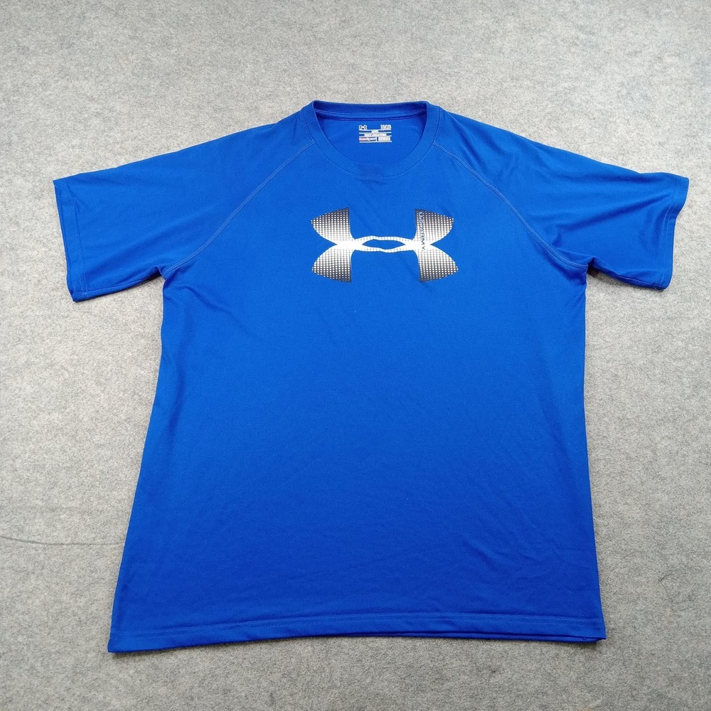 Under Armour Shirt Mens Large Blue HeatGear Loose Short Sleeve Athletic Top Gym